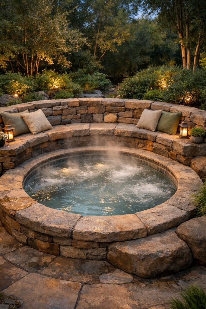 Jacuzzi with stone bench seating