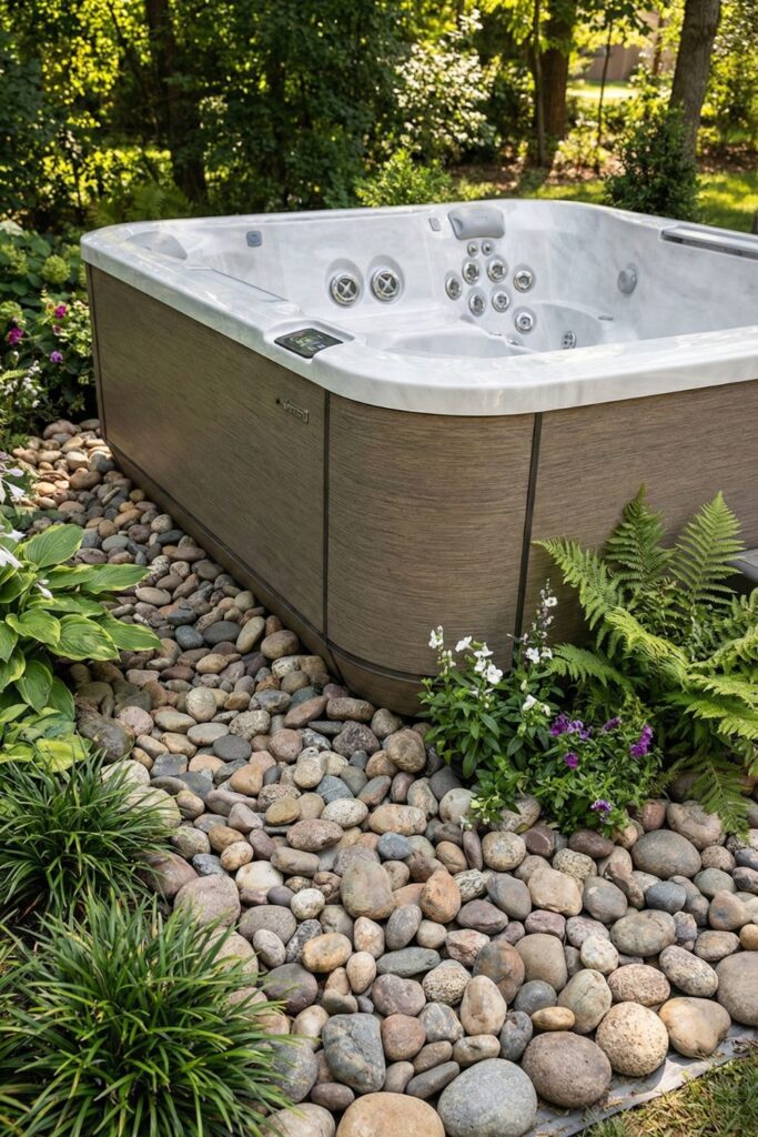 23. Use smooth river rocks around the spa base