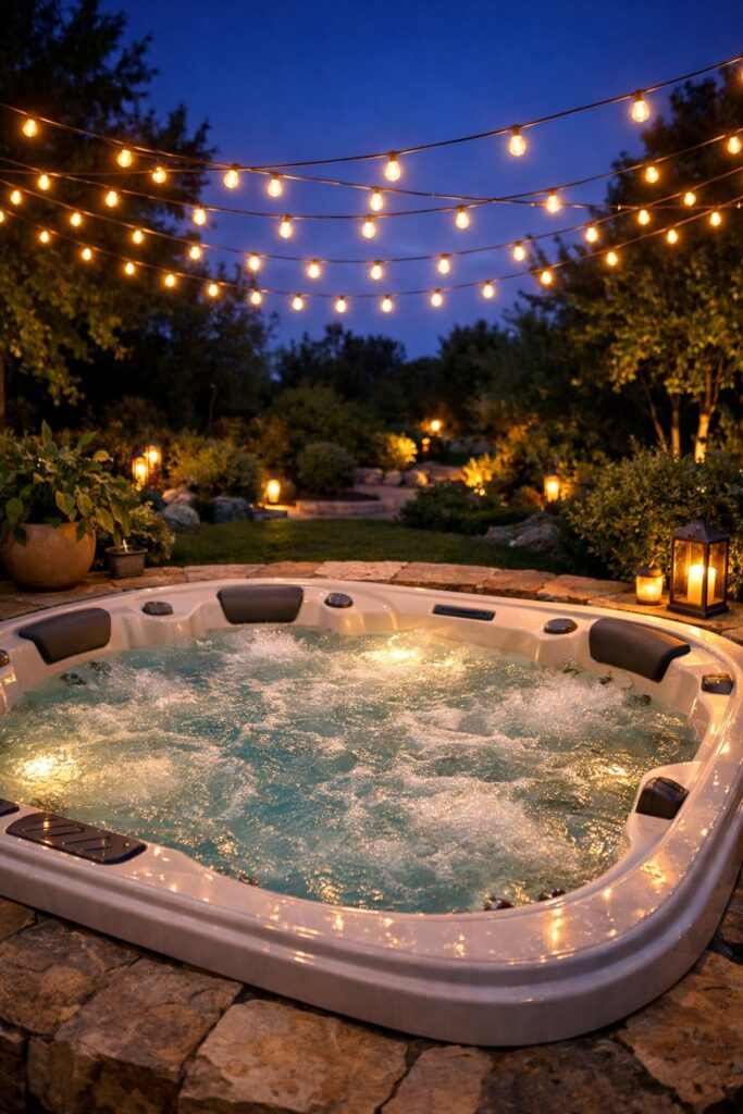 Jacuzzi with overhead fairy lights