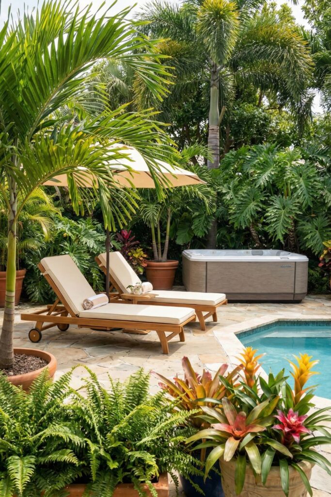 27. Use tropical plants like palms for a resort feel