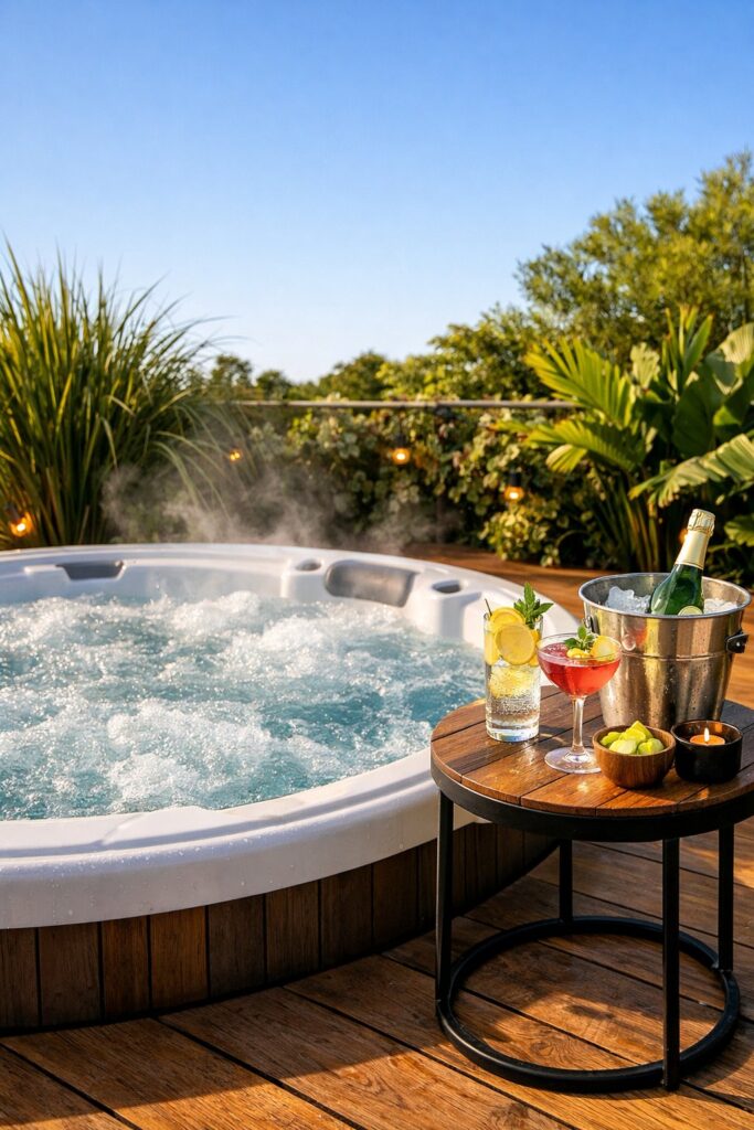 Jacuzzi with side table for drinks