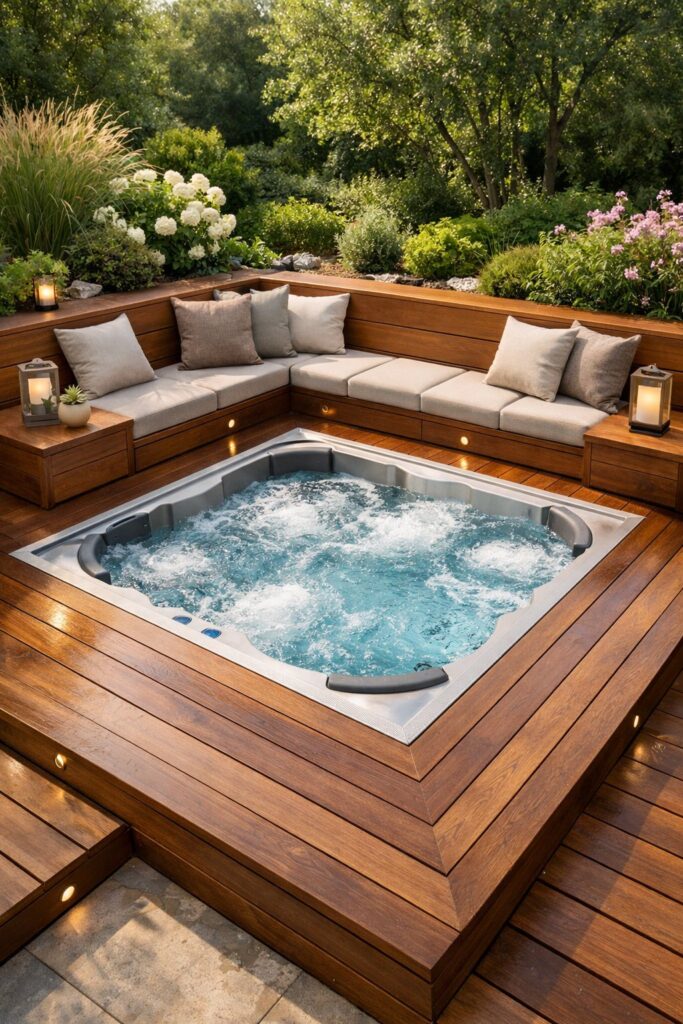 Built-In Seating Around Sunken Hot Tub