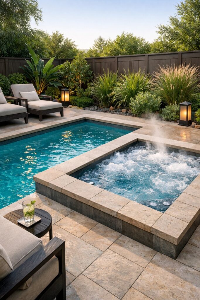 Cocktail pool paired with a mini Jacuzzi spa