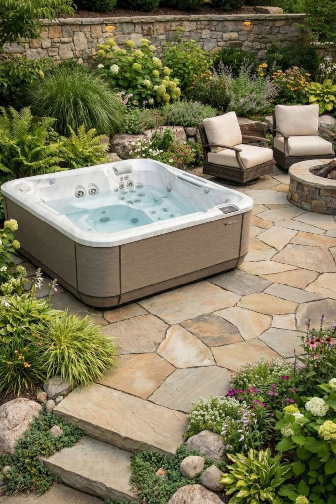 3. Use natural stone decking around the spa