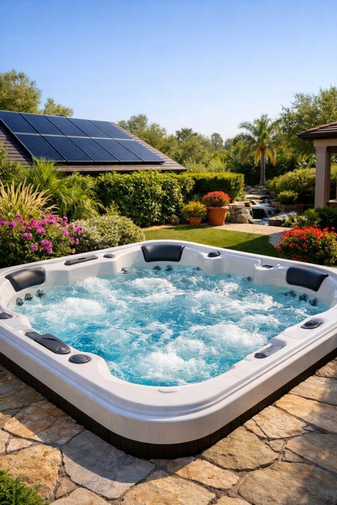 Jacuzzi with solar-heated water system