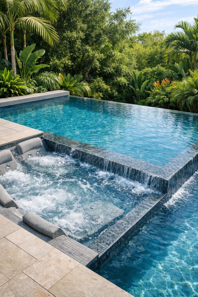 Infinity-edge small pool with Jacuzzi seating