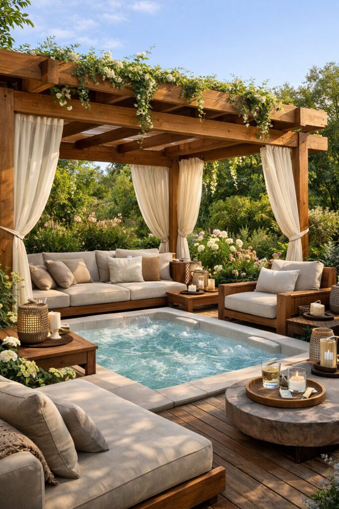 Pergola combined with comfortable seating