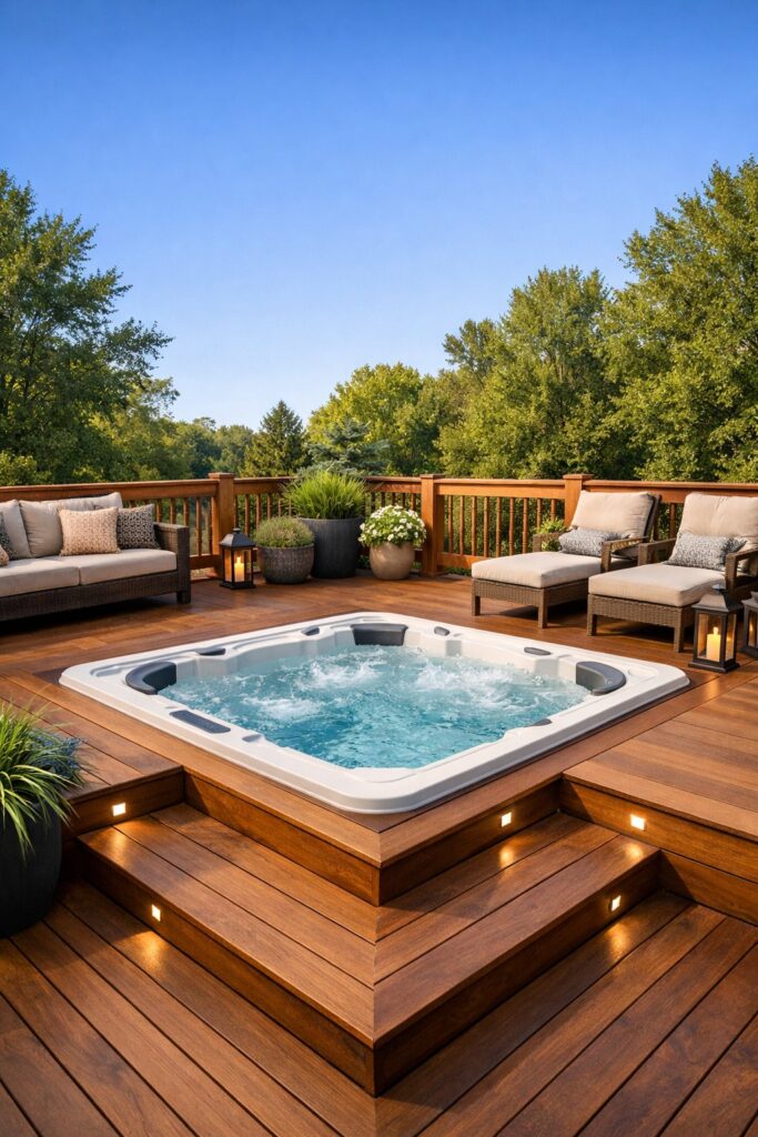 Wraparound Deck Steps Leading to Tub