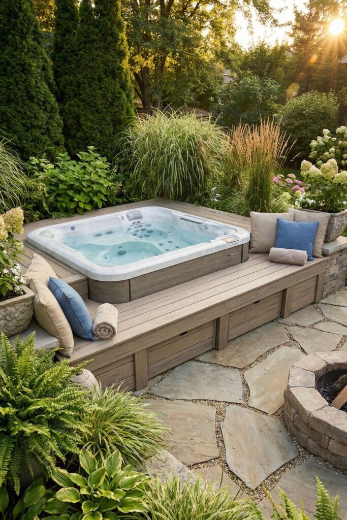 7. Include built-in bench seating around the spa