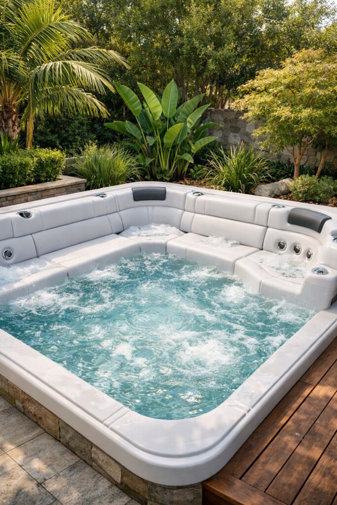 Jacuzzi with built-in bench seating