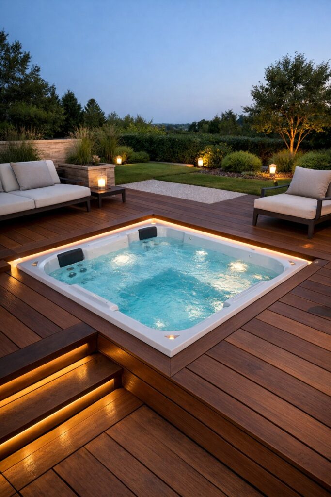 Modern Minimalist Sunken Hot Tub Deck