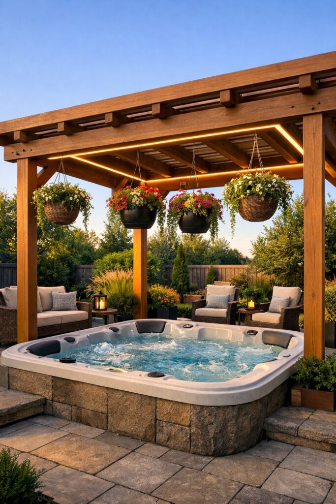 Pergola with hanging planters