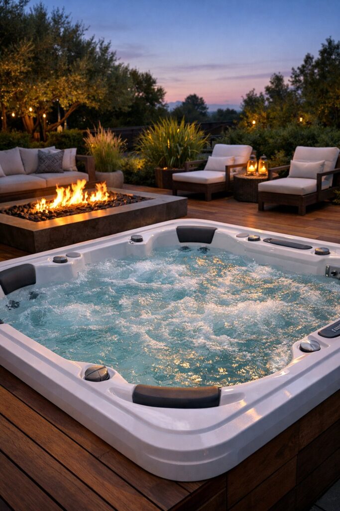 Jacuzzi with fire pit nearby