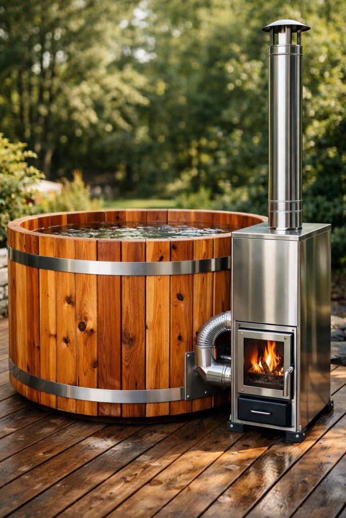 Classic Cedar Wood Fired Hot Tub with Stainless Steel Heater