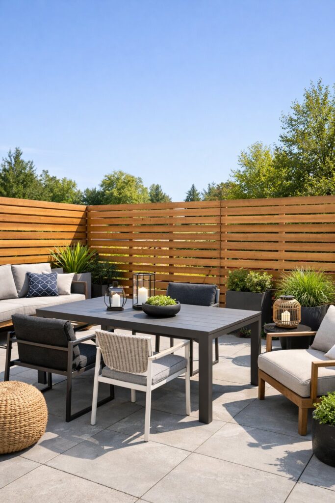 Horizontal slat wood fence for a modern look