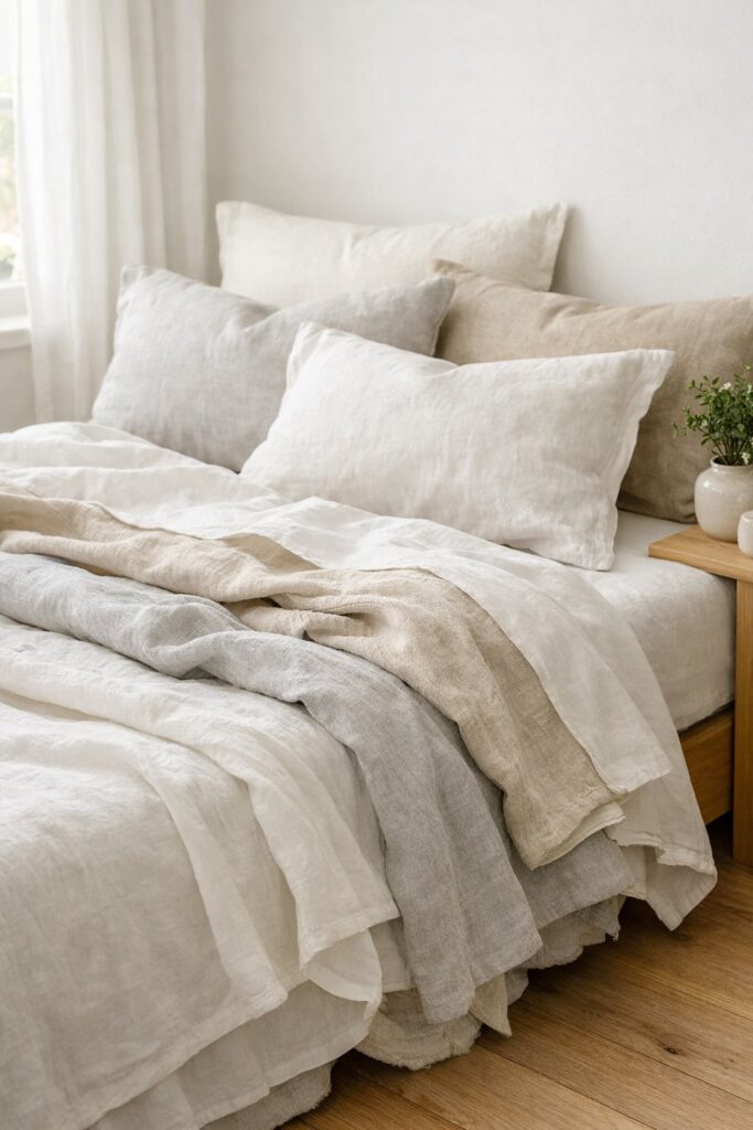 Layer soft linen sheets for a breathable summer bed