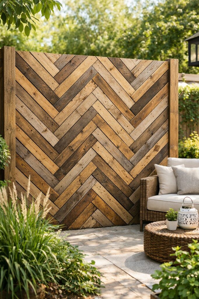 Pallet Wood Herringbone Privacy Screen