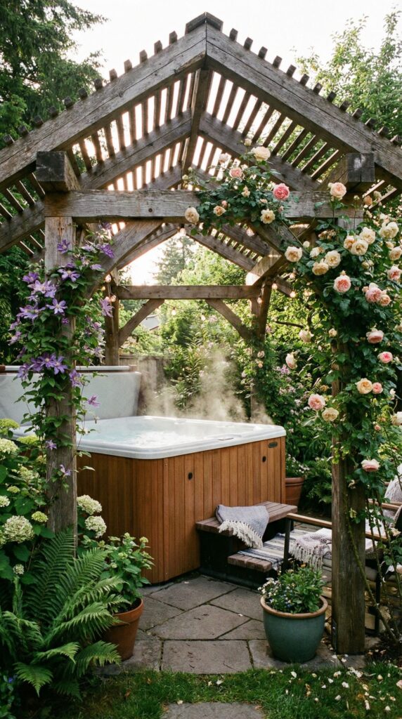 Rustic Wooden Pergola with Climbing Vines