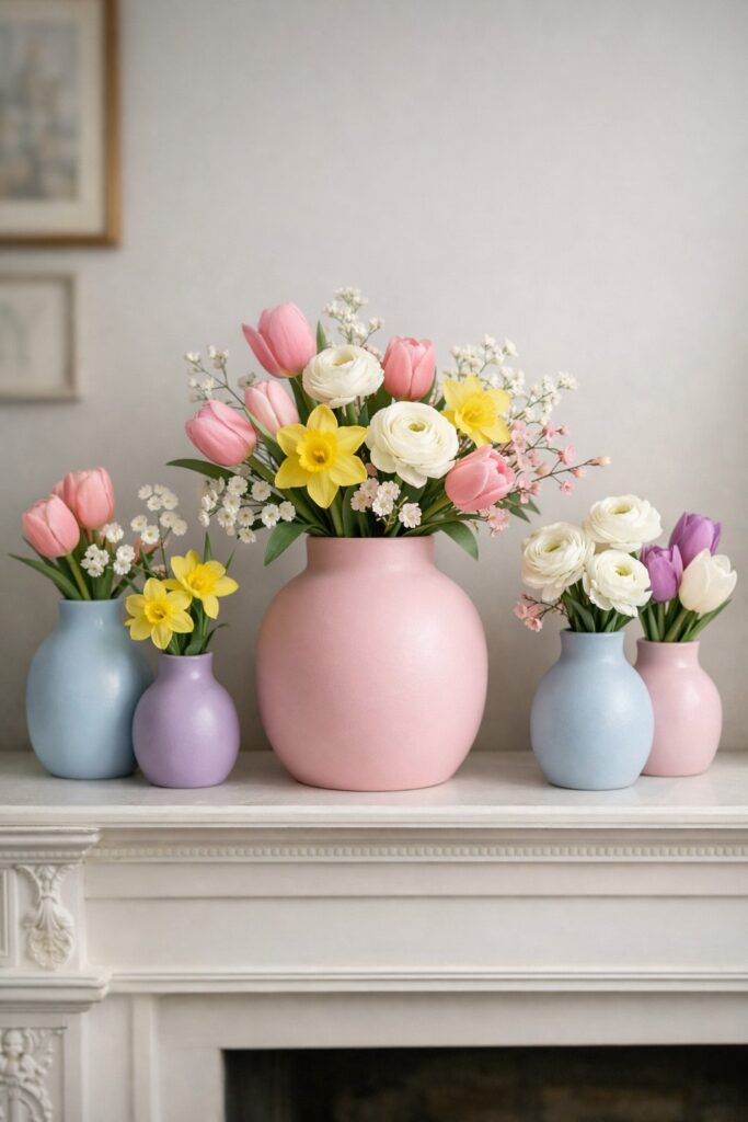 Use pastel-colored vases to hold fresh spring flowers