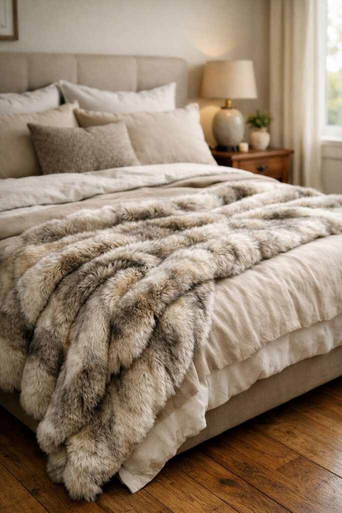 Add a faux fur blanket for indulgence and softness