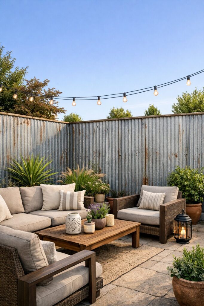 Corrugated metal fence for industrial style