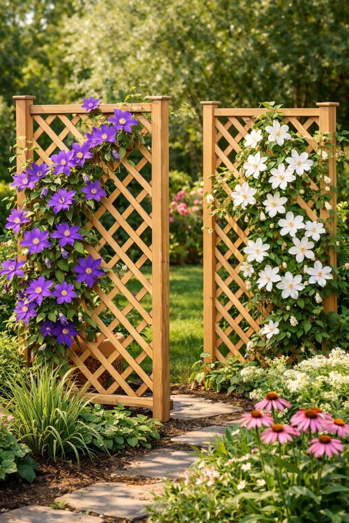 DIY lattice screens with climbing clematis