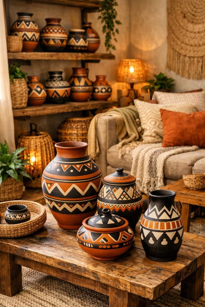 Display hand-painted African pottery