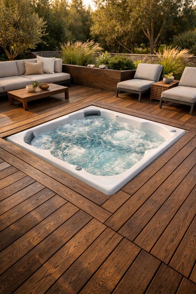 Eco-friendly composite deck with hot tub