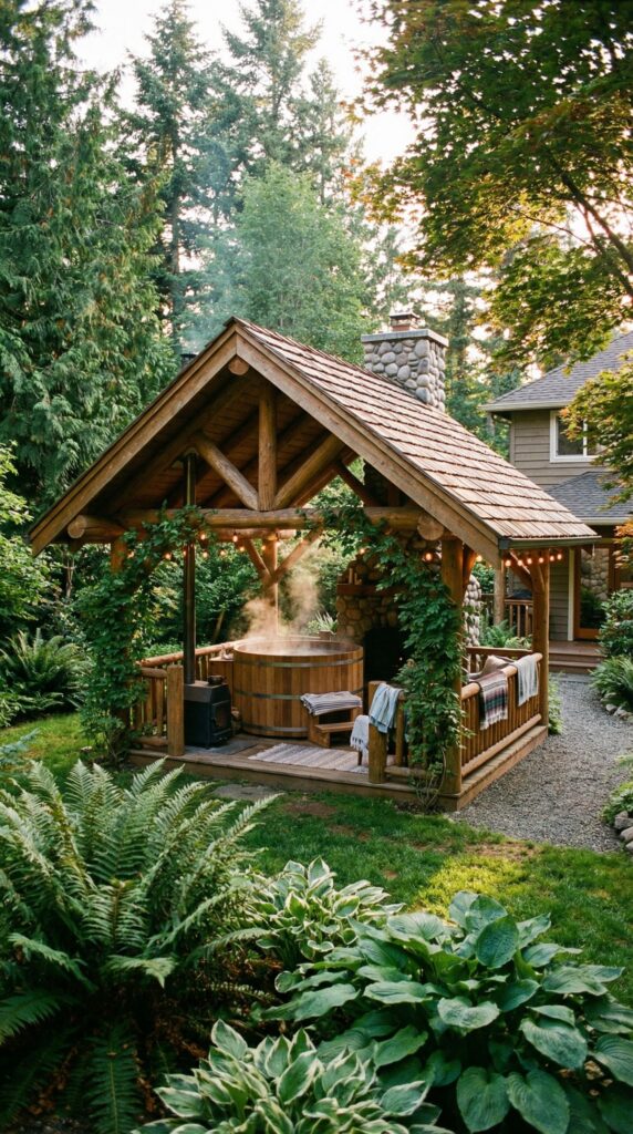 Log Cabin Style Covered Hot Tub Shelter