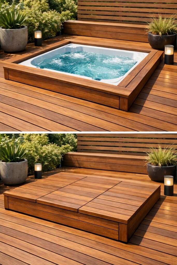 Deck with removable hot tub cover seating