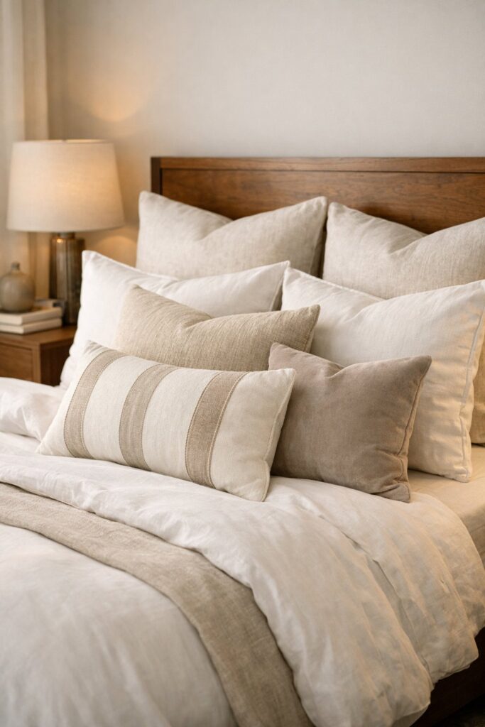 Layer different pillow sizes for a plush feel