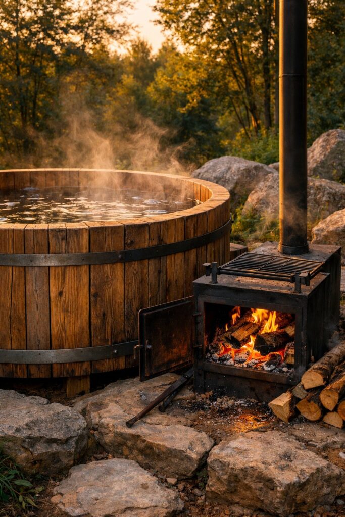 Off-Grid Hot Tub with Manual Fire Control