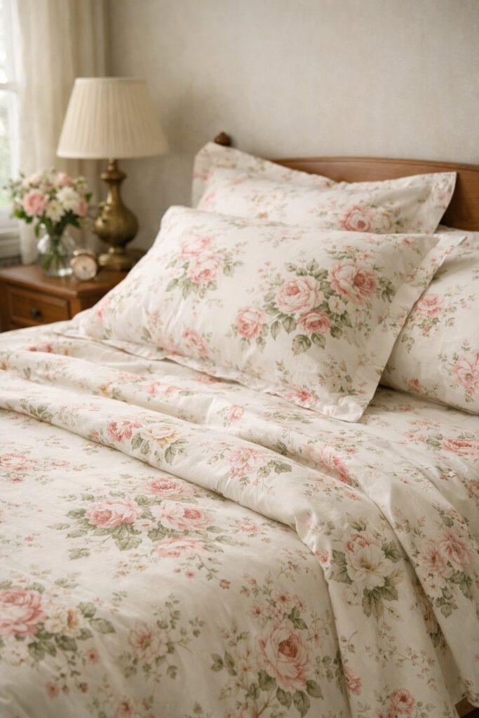Vintage Floral Cotton Percale Sheets