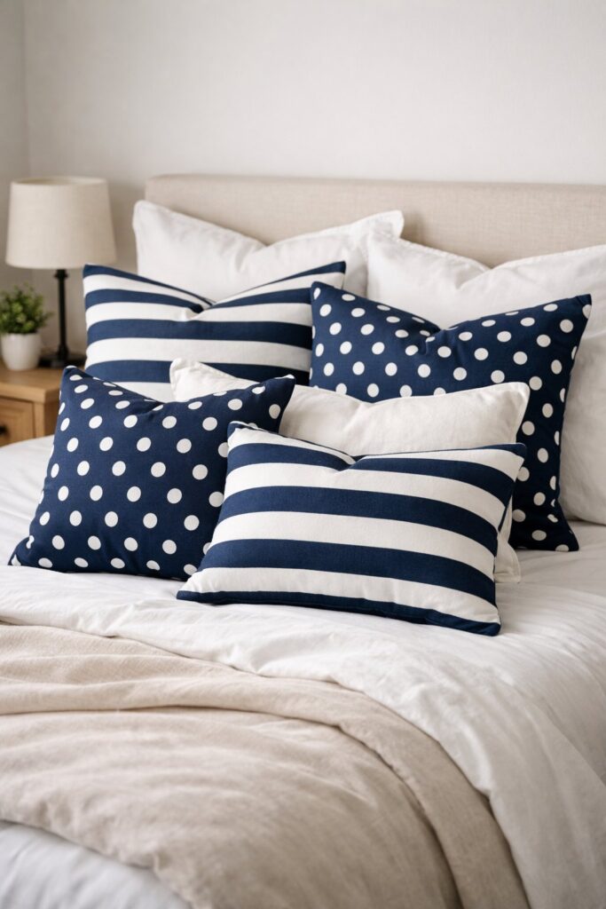 Combine striped and polka dot pillows
