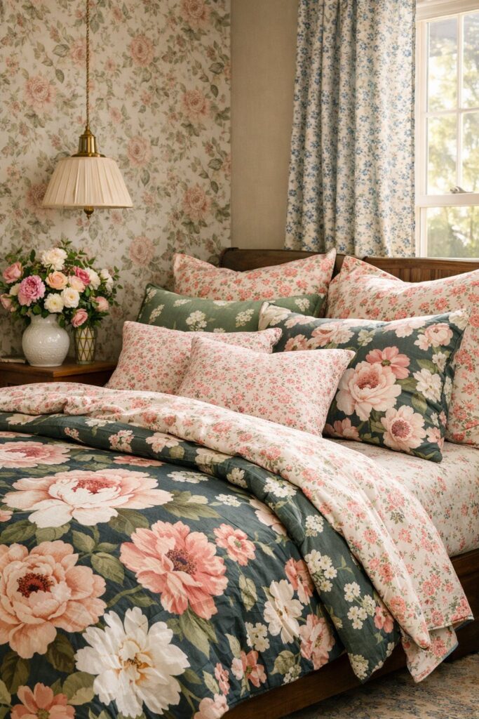 Mix and match floral patterns in different scales