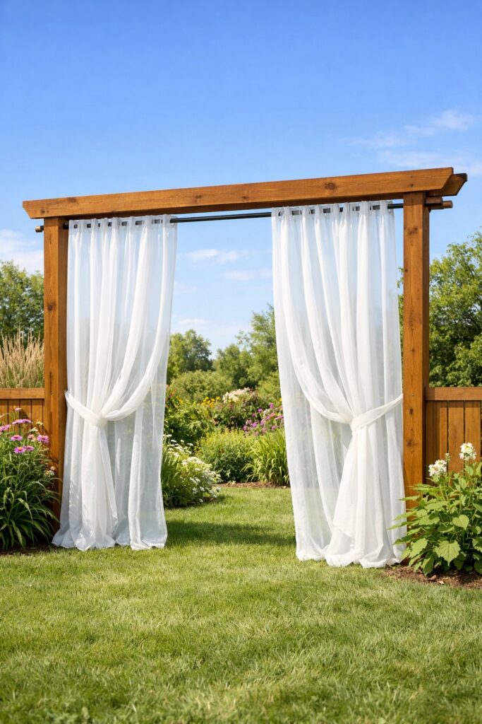 Outdoor Privacy Curtains on Fence Frame