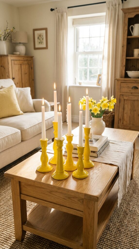 Bright Ceramic Candle Holders in Yellow