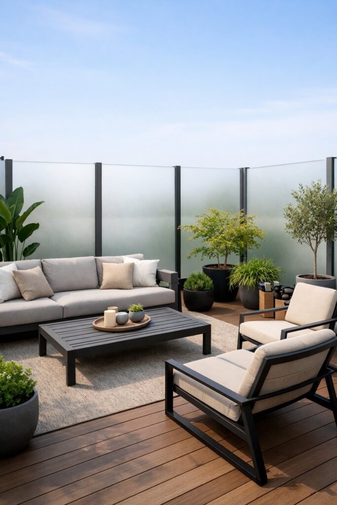 Frosted glass privacy panels