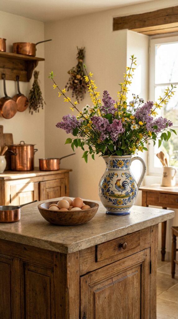 Hand-painted ceramic pitchers as flower holders