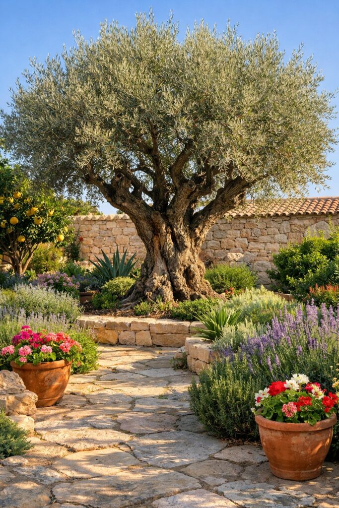 Mediterraner Garten mit Olivenbaum