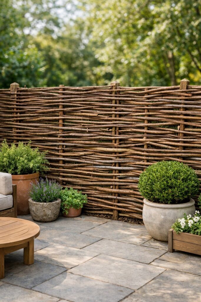 Woven willow branch fencing