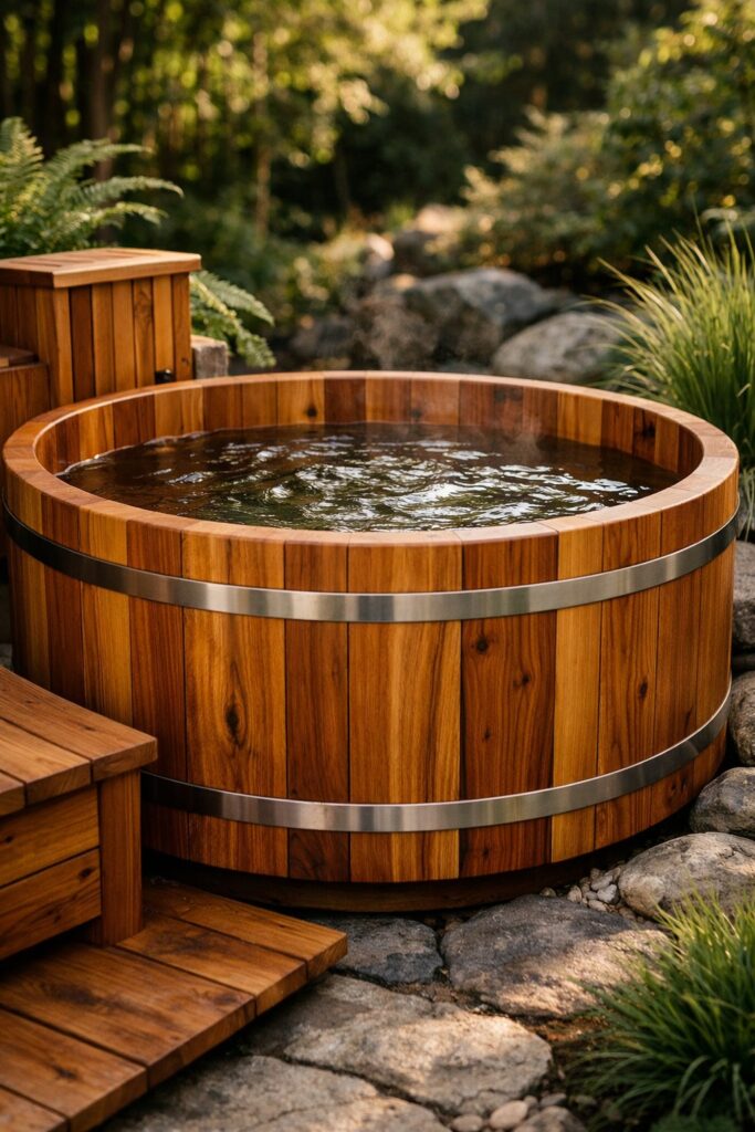 Cedar Hot Tub with Natural Wood Finish