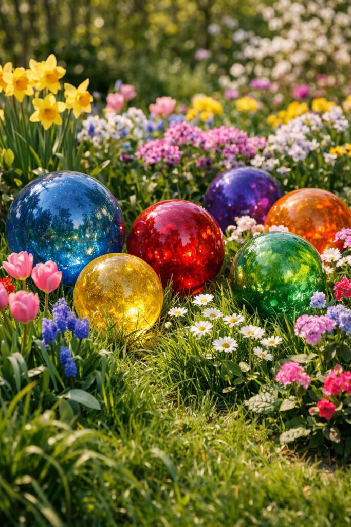 Colorful glass orbs for garden accents
