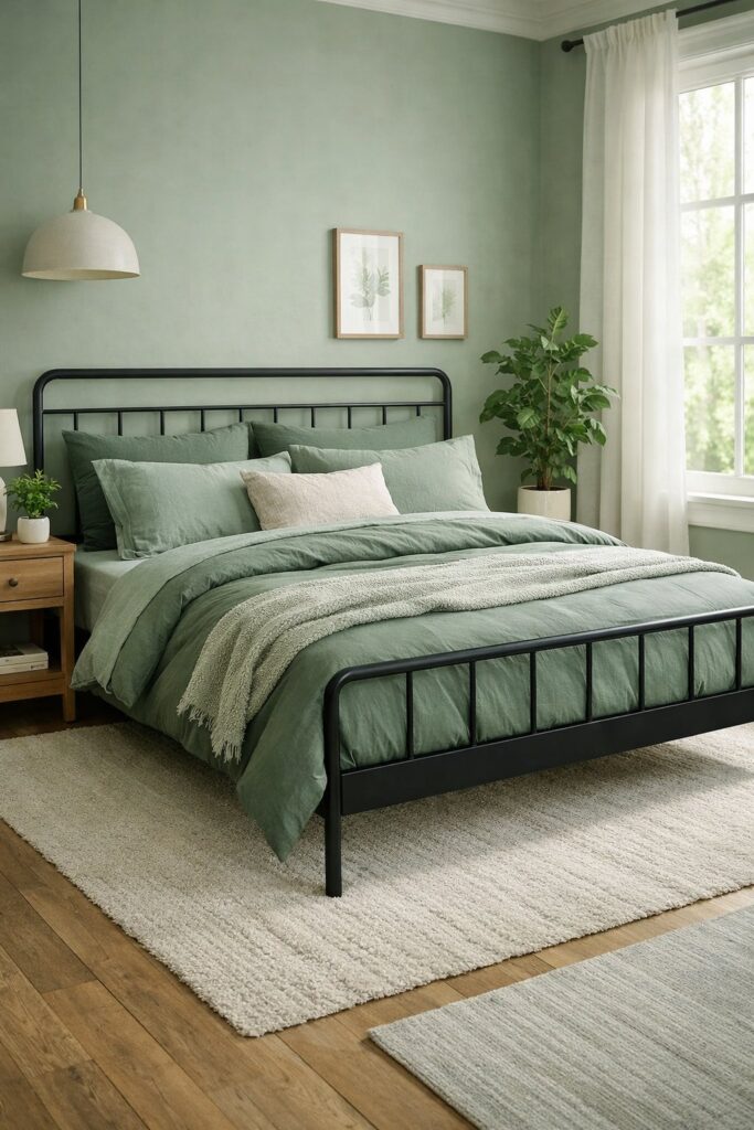 Black metal frame bed for contrast