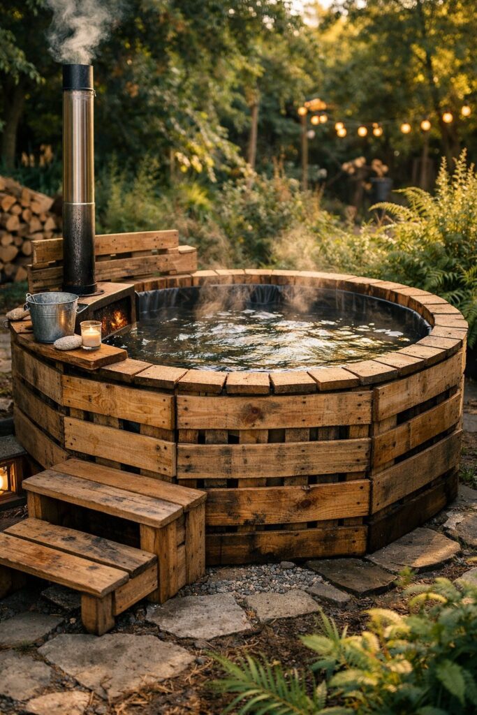 DIY Hot Tub Built from Repurposed Pallets