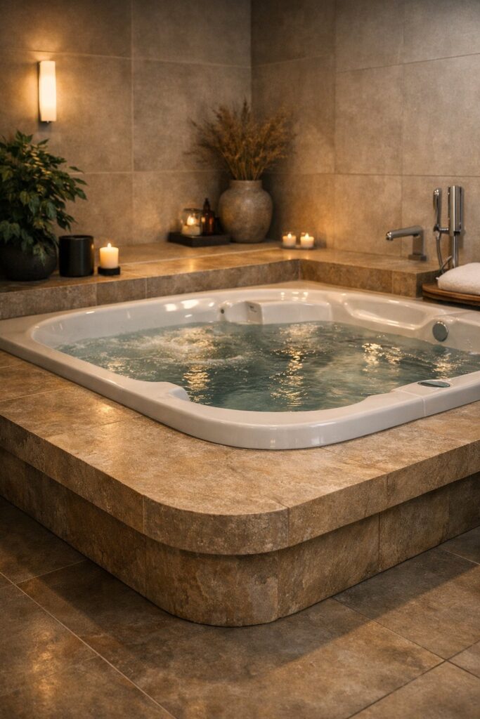 Integrated seating ledge around tub