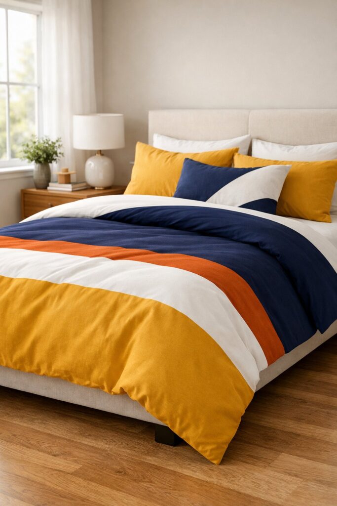Use color-blocked duvet covers to add interest