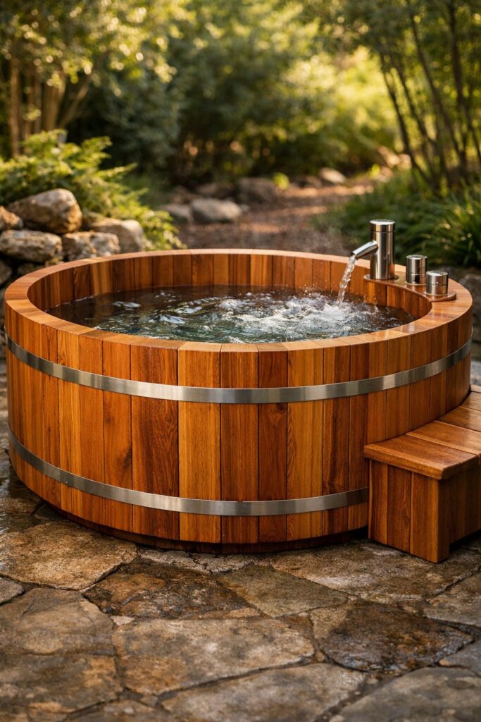 Wood Plank Cedar Hot Tub Design
