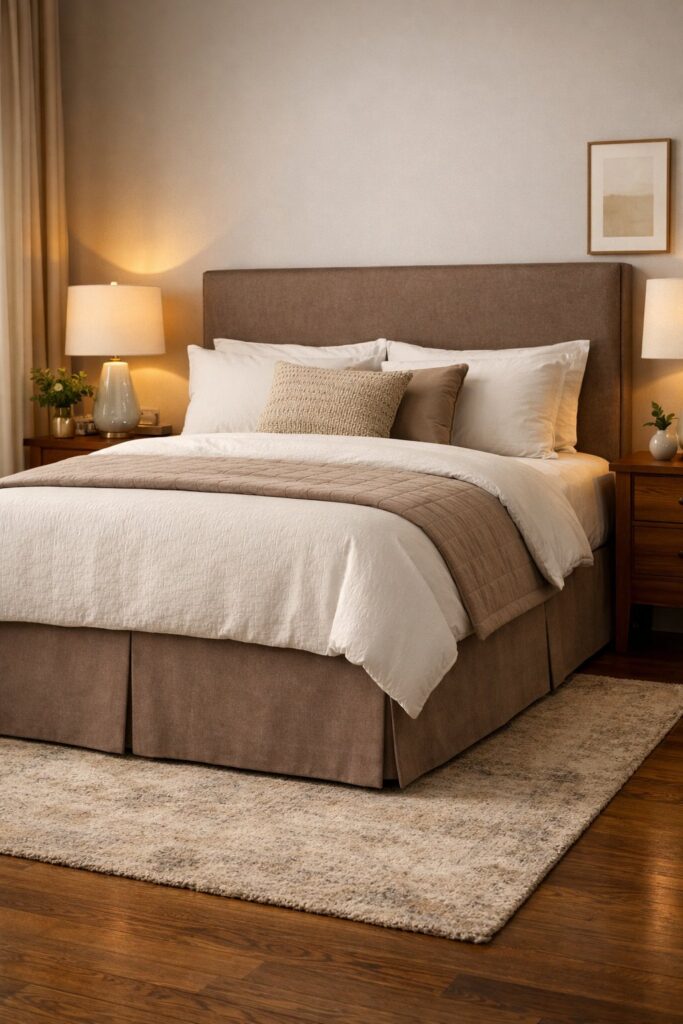 Add a bed skirt matching the headboard color