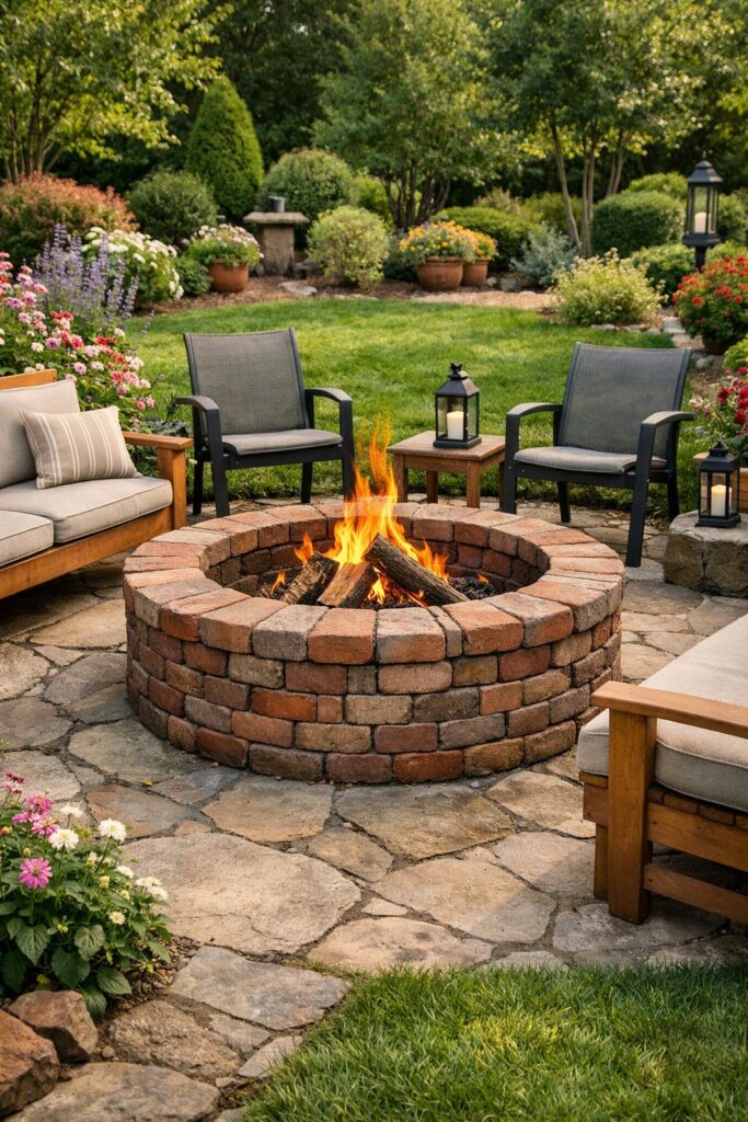 Feuerstelle im Garten aus Backsteinen